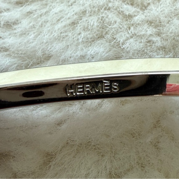Hermes 32mm H Creme White Enamel Silvertone Belt Buckle Authentic main image 5